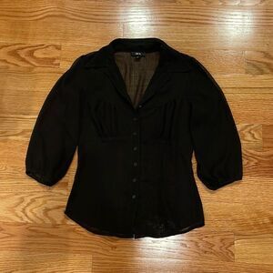 BCX Black Sheer Button Down Blouse M